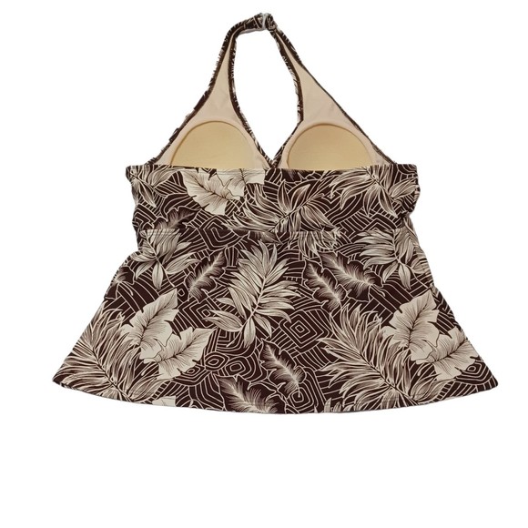 Faded Glory 1x Halter Tankini With Matching Bikini Bottom Brown/Tan Fern Pattern - Picture 8 of 11